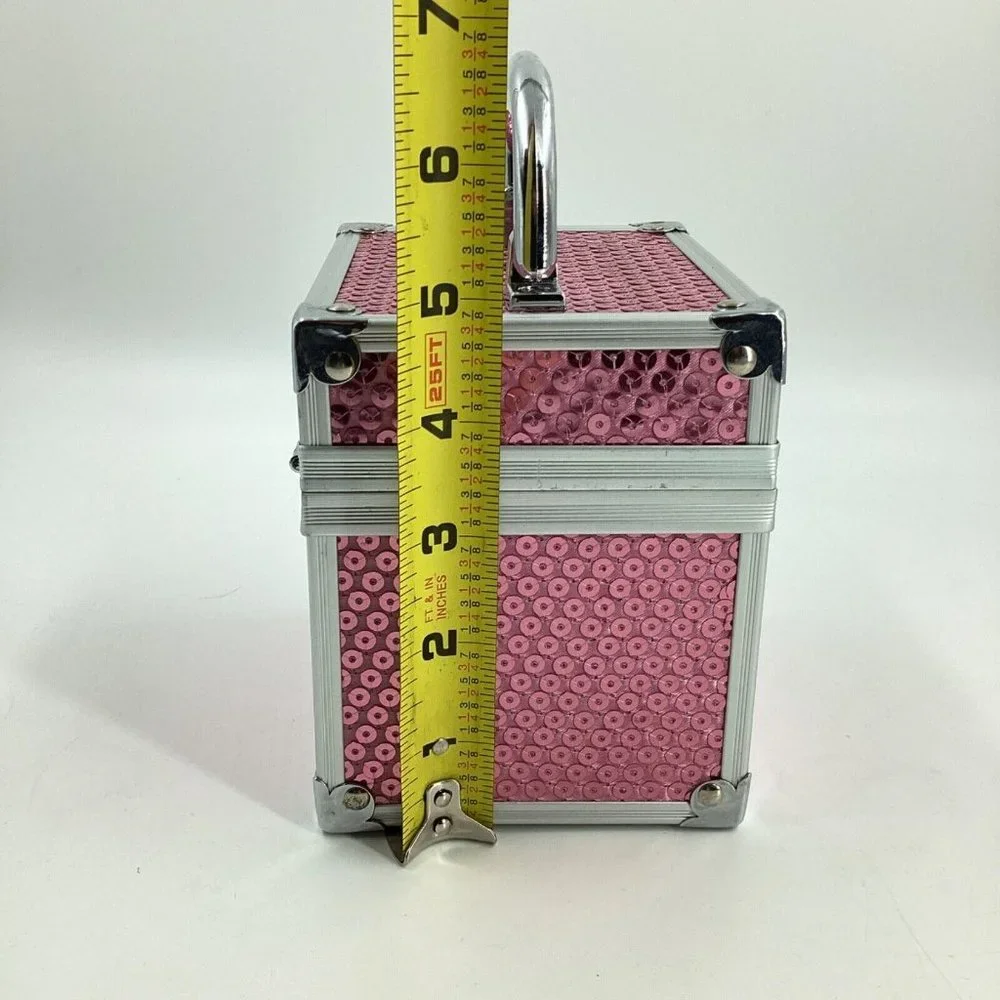 Caboodles Mini Pink Sequin Makeup Case Organizer 2012 Sparkle Silver